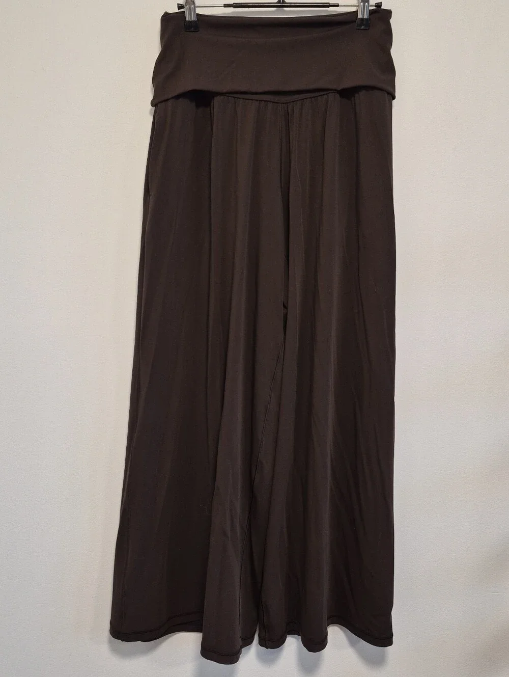Aerie Real Me Foldover Super Wide Leg Pant Chocolate Brown Stretchy Women's Sz S - Picture 4 of 11